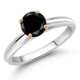 thumbnail image 2 of Gem Stone King 925 Sterling Silver with 10K Yellow Gold Black Diamond Solitaire Engagement Ring for Women (1.05 Cttw, Gemstone April Birthstone, Round 6MM, Available in Size 5, 6, 7, 8, 9), 2 of 4