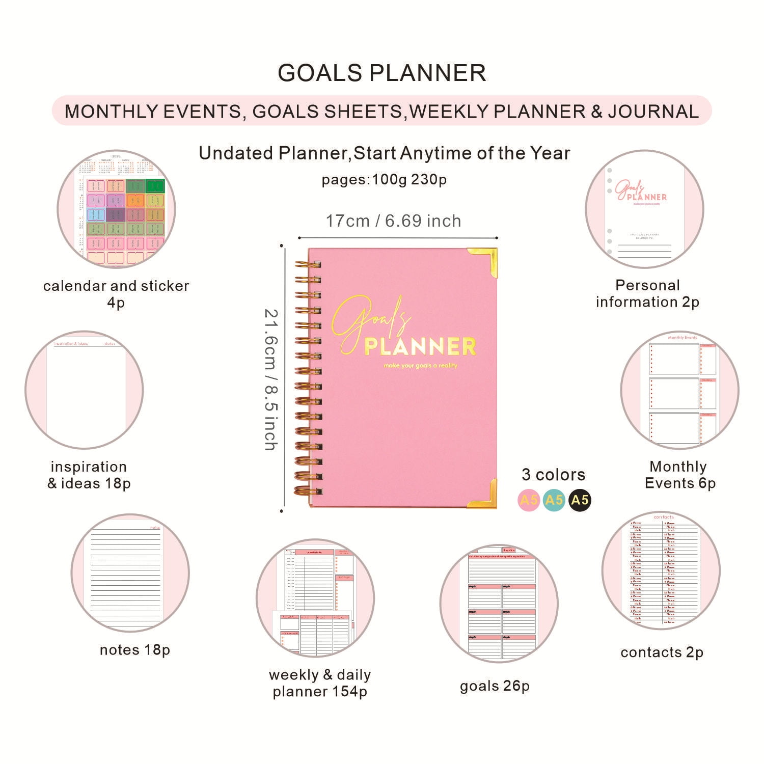 2026 Daily Planner Notebook with Gift Box, Multi-Layout Organizer Journal, Monthly & Daily Planning Notebook with Notes, Stickers & Creative Pages, Ideal Gift for Friends