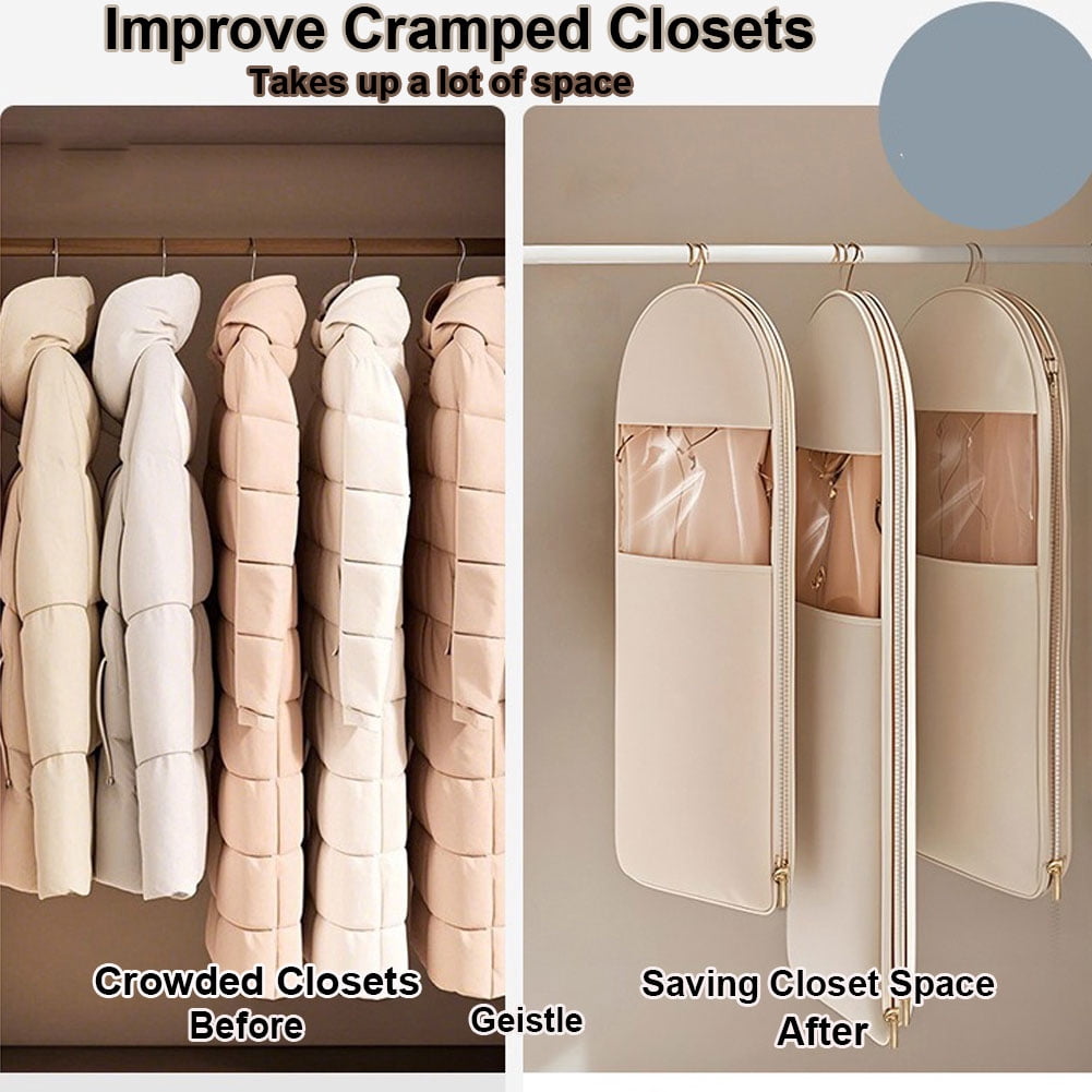 Space Saving Hanging Garment Bag with Self Compression Zipper,Space Saver Closet Organizers,Large Dust Cover Clothes Bags for Down Coat