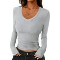 thumbnail image 2 of Long Sleeve Shirts for Women V Neck Fitted Fall Basic Tshirts Going Out Tops 2025 Casual Trendy Clothes Light Gray S, 2 of 5