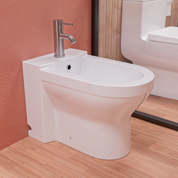 Ceramic Bidet Seat - Elongated Toilet Attachment - Easy Installation - White Finish