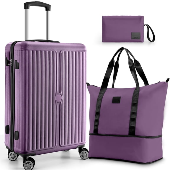 HOTEEL 3 Piece Carry on Luggage Set 20in Suitcase with Spinner Wheels TSA Lock, PC ABS Hardside Luggage Set with Toiletry Bag & Travel Duffel Bag
