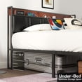 thumbnail image 5 of NISIEN Full Size Bed Frame, Platform Bed Full with Charging Station and Storage, PU Leather Upholstered Headboard, Black, 5 of 9