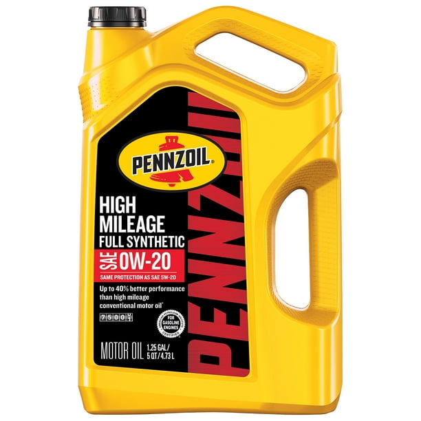 Pennzoil Full Synthetic High Mileage 0W20 Motor Oil, 5 Quart