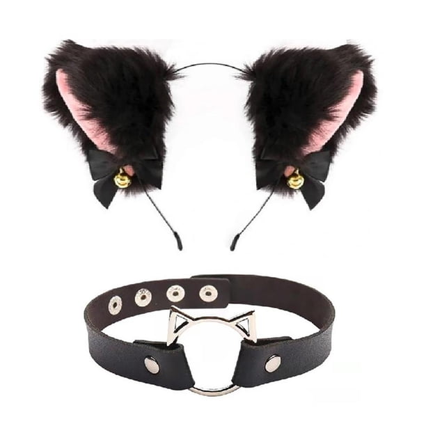 Diadema Con Orejas De Gato Peludas De Felpa Para Halloween Y Gargantilla De Corazón, Conjunto De Collar Con Campana, Accesorios De Cosplay Para Fiesta De Halloween Scienceny AP007137-04