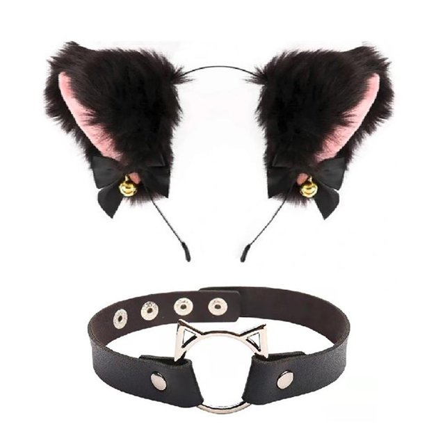 Diadema Con Orejas De Gato Peludas De Felpa Para Halloween Y Gargantilla De Corazón, Conjunto De Collar Con Campana, Accesorios De Cosplay Para Fiesta De Halloween matsuzay AP007137-04