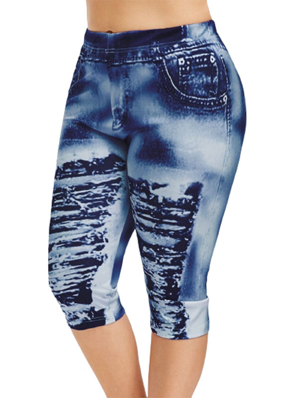 Women 3D Print Legging Short Pants High 