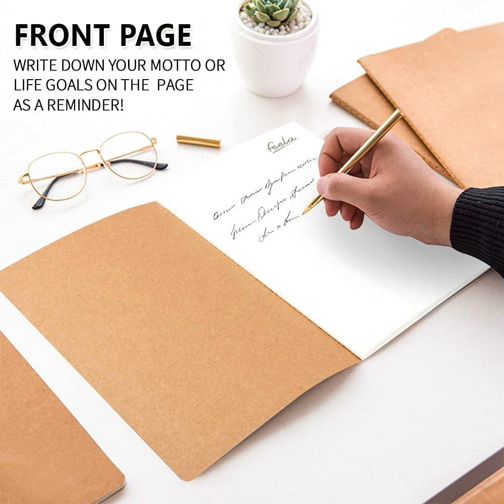 Feela 15 Pack A5 Kraft Notebooks, 60 Lined Blank Pages Travel Journal Bulk, Soft Cover Notebooks, Making Plans Writing Memo, 8.3 X 5.5 in