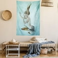 thumbnail image 2 of Mermaid Tapestry, Floating Mermaid with Water Bubbles Underwater Mythology Artwork Print, Wall Hanging for Bedroom Living Room Dorm Decor, 60W X 80L Inches, Seafoam Beige Brown, by Ambesonne, 2 of 5