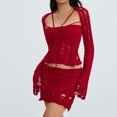 thumbnail image 4 of Tops Cortos + Mini Falda Mujeres Crop Tops + Mini Falda Lentejuelas Crochet 2pcs Knit Mini Falda Set (Rojo L) Kuymtek para Mujer Rojo T M, 4 of 6
