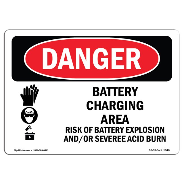 OSHA Danger Sign - Battery Charging Area Risks | Plastic Sign | Protect Your Business, Construction Site, Warehouse & Shop Area | Made in The USA