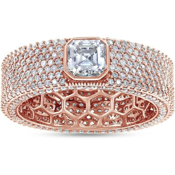 Multi Row Eternity Anniversary Wedding Band Men Ring Jewelry Round Cut White Diamond 14k Rose Gold Over 925 Sterling Silver