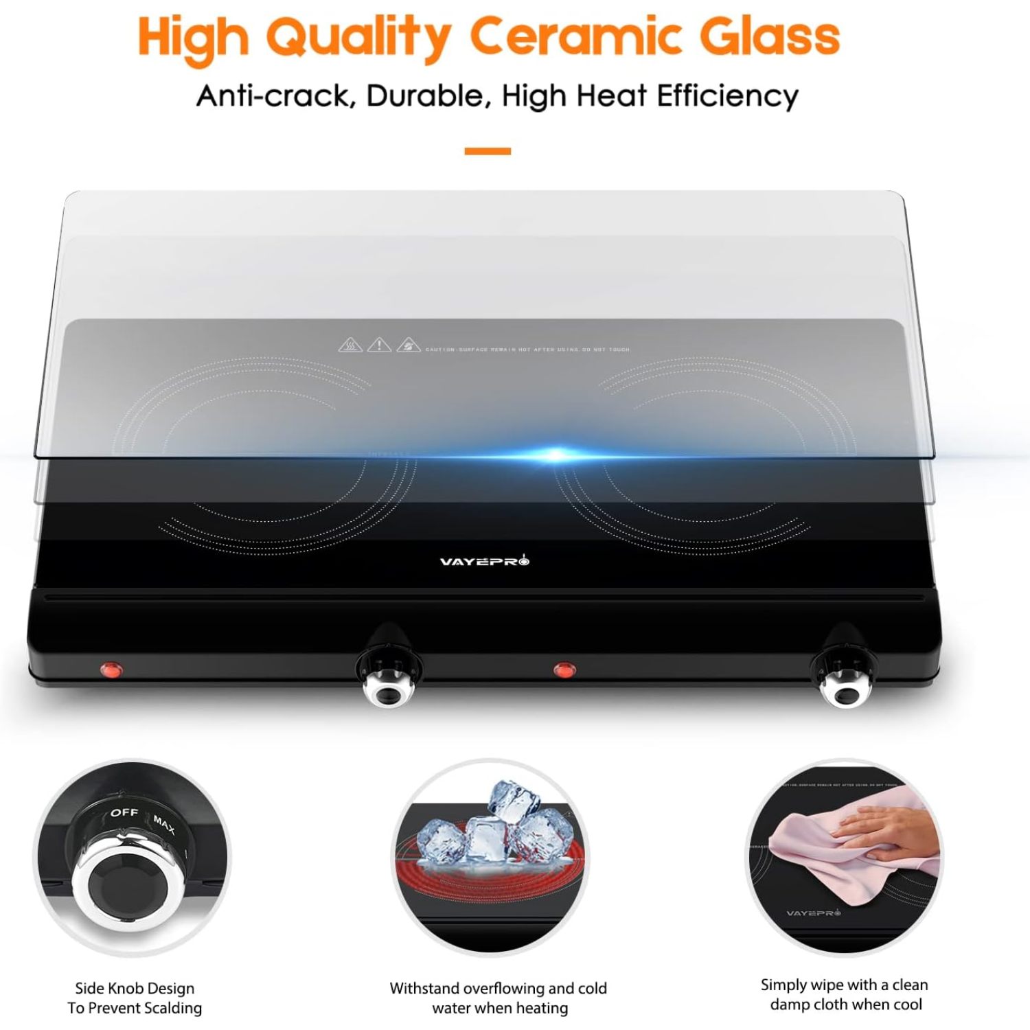 Electric Hot Plate for Cooking, Infrared Double Burner,Electric Cooktop 2 Burner,1800W Portable Electric Stove,Heat-up In Seconds,Countertop Cooktop for Dorm,Compatible with All Cookware
