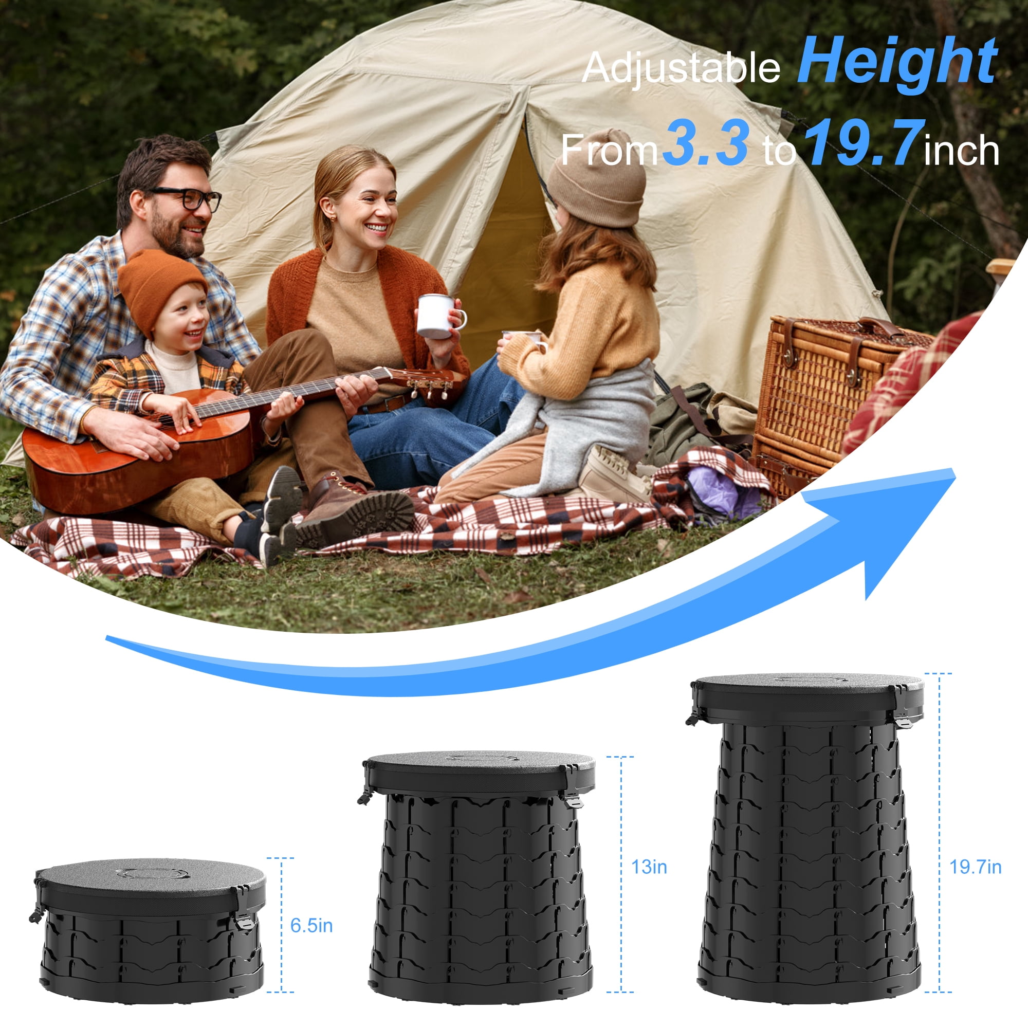 Portable Toilet for Camping,380lbs Capacity-19.7" H ,Collapsible Luggable Loo for Camping/Travel/Hiking/Car