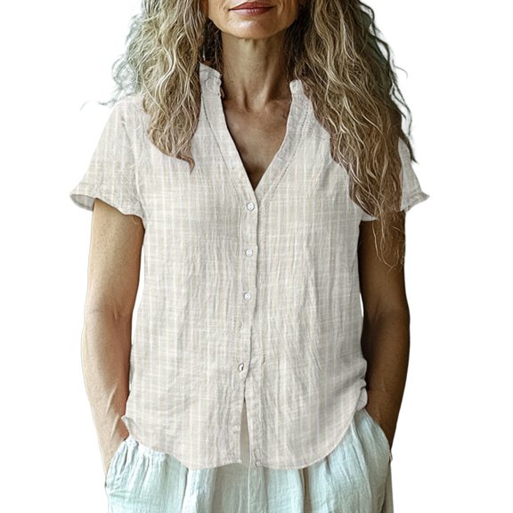 Jxximdong Button-up Shirts for Women Women's Casual Short Sleeve Regular Cardigan Top Shirt Spring Tops