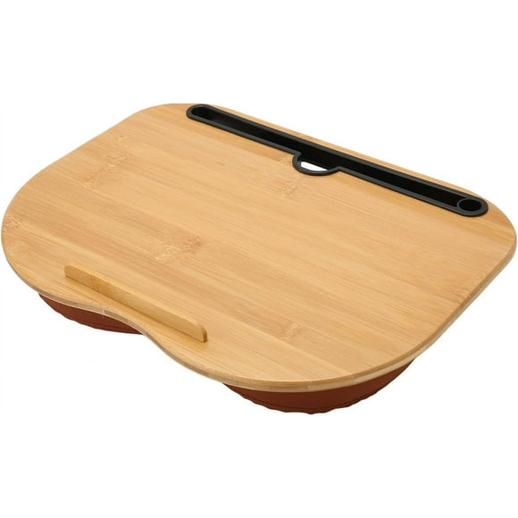 UTAH-Bamboo Lap Laptop Desk, Portable Lap Desk with Anti Slip Strip Pillow Cushion, Fits Up to 15.6 Inch Laptop, Laptop Lap Tray for Bed, for Working Writing Drawing