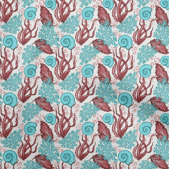 oneOone Polyester Spandex Red Fabric Sea Shells Ocean Quilting Supplies Print Sewing Fabric By The Yard 56 Inch Wide