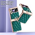 thumbnail image 5 of MonsDirect for 6.7 inch Samsung Galaxy Z Flip 4 5G 2022 Case, Hinge Protection Plating Frame Hard PC Shell Diamond PU Leather Cover Shockproof with Finger Ring Stand Holder for Galaxy Z Flip 4, Green, 5 of 7