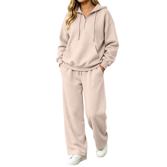 JIAYUE Women 2 Piece Set Solid Color Long Sleeve Hoodies With Jogger Pants Outfit for Party Wear