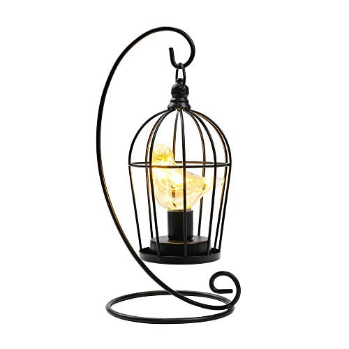 Black JHY Design Birdcage Bulb Decorative Lamp Battery Operated 12 Tall Cordless Accent Light with Warm White Fairy Lights Bird Bulb for Living Room Bedroom Kitchen Wedding Xmas 