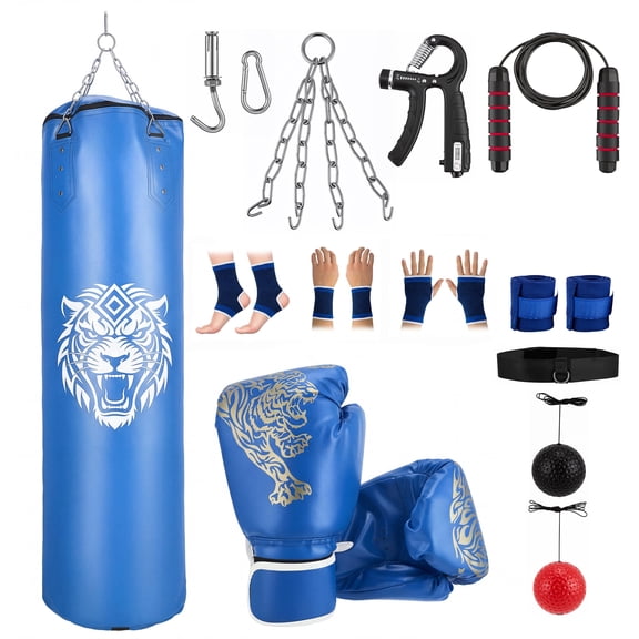 RELOIVE Punching Bag for Adults, 4ft PU Heavy Boxing Bag Set 12OZ Gloves for MMA Muay Thai Kickboxing Training Home Gym, Martial Art (Unfilled)