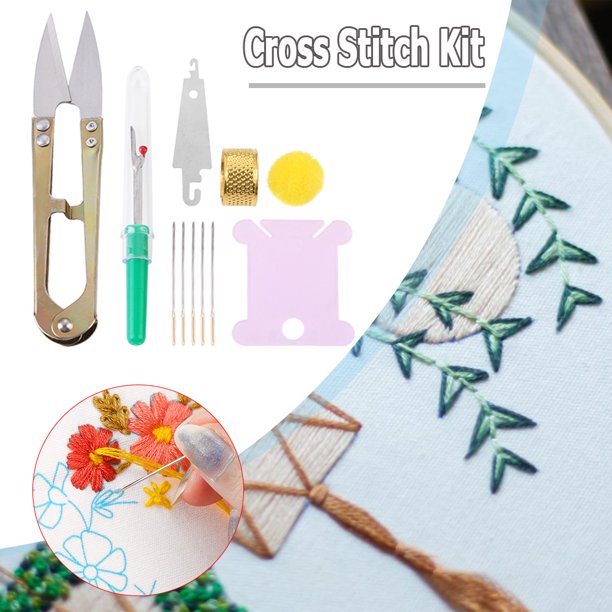 Cuadros Decorativos Kit de agujas de bordado Hilos Tijeras Enhebrador Dedal Herramienta de costura de punto de cruz Ehuebsd Nuevos Originales