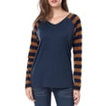 thumbnail image 1 of Allegra K Women's Striped Raglan Long Sleeve V Neck T-shirt, 1 of 6