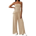 thumbnail image 3 of PRETTYGARDEN Summer Sets Women 2 Piece Outfits Asymmetrical Tube Tops and Pants Beach Vacation Airport Matching Lounge Set, 3 of 8