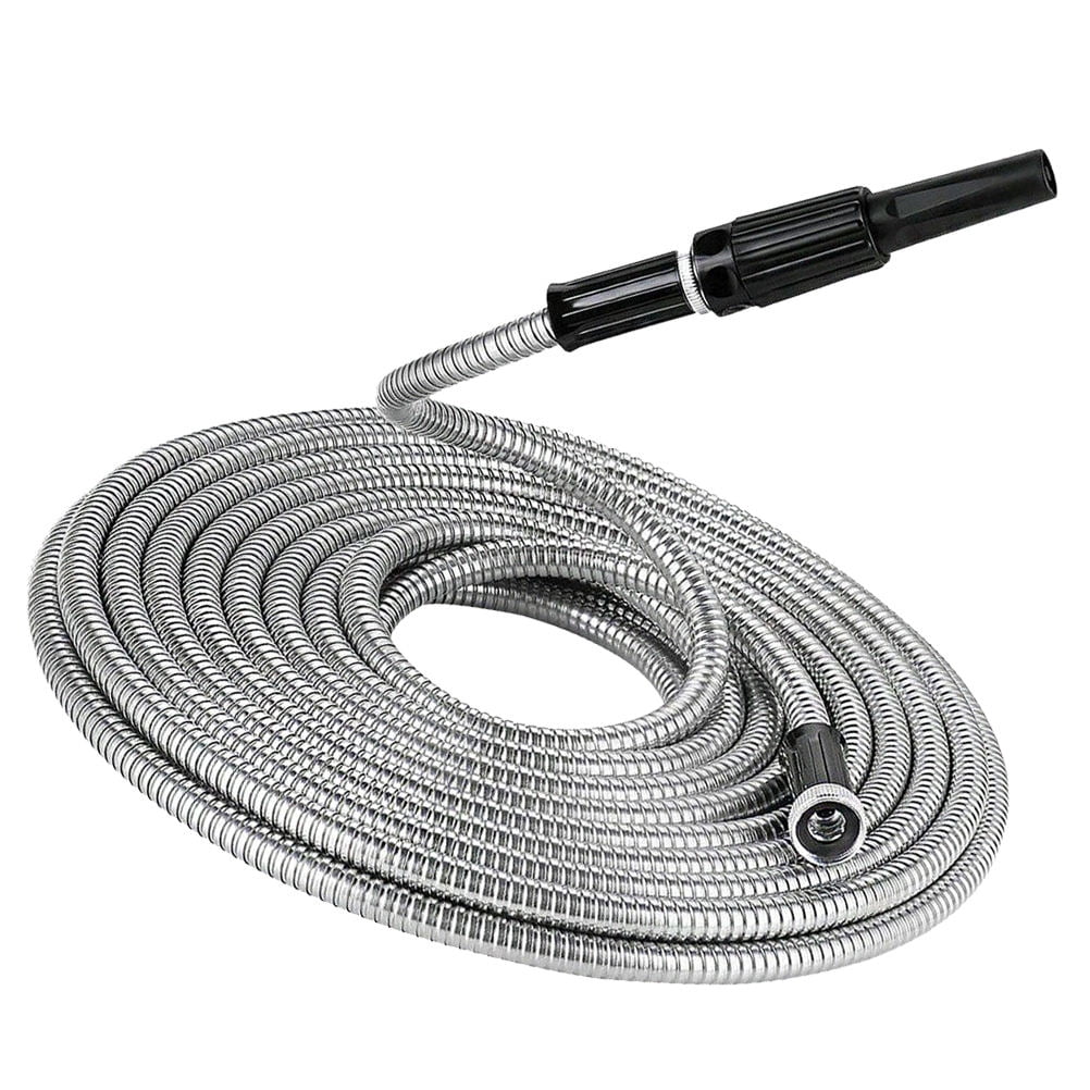 FONDOTIN Telescopic Garden Hose Silver 1Pack with Nozzle Spray Feature for Yard Work