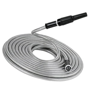 FONDOTIN Telescopic Garden Hose Silver 1Pack with Nozzle Spray Feature for Yard Work