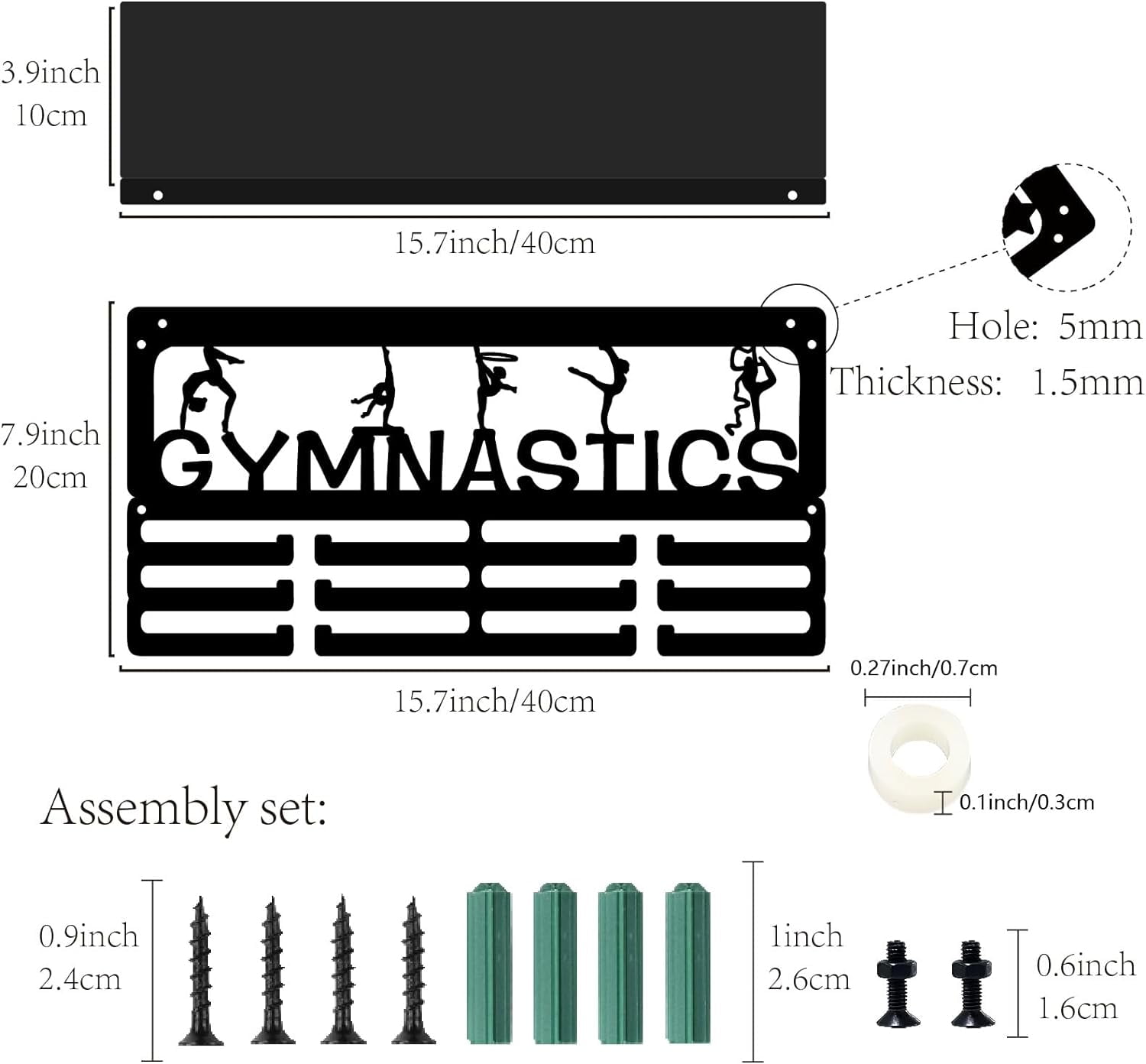 Gymnastics Medal Holder Trophy Shelf Medal Hanger Display with Shelf Stand Sports 4 Rows Wall Mount Hold 70+ Medals for Women Gymnastics Soccer Running Swimming Awards Rack 15.7 x 7.9 Inch DIY Making