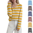 thumbnail image 5 of Dvprdro Striped Knit Sweaters Women V Neck Tops for Women Long Sleeve Pullover Shirts Casual Trendy Tunic Blouse Tops, 5 of 5