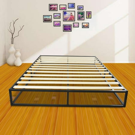 Slant Box Top Top Knobs 10 Inch Wooden Slats Metal Bed Frame Wood Platform Bedroom Mattress, Heavy Duty, Strengthen Support Mattress Foundation, Quiet Noise Free ()
