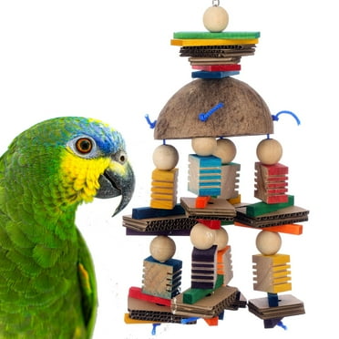 Super Bird Creations SB1224 Coconut Mobile Bird Toy - Satisfies Chewing Instincts - Ringnecks Medium Conures Parrots African Grey - Encourages Beak Exploration - Ideal for Medium to Large Bird Size