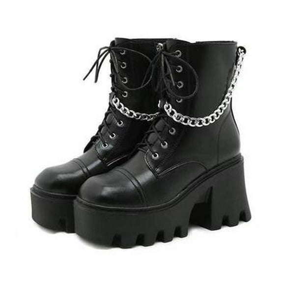 Lyinloo New Autumn And Winter Patent Leather Thick-soled Large Size Platform Buckle Ankle Boots Black 41