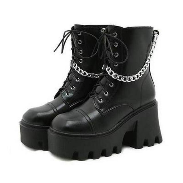 CEHVOM New Autumn And Winter Patent Leather Thick-soled Large Size Platform Buckle Ankle Boots