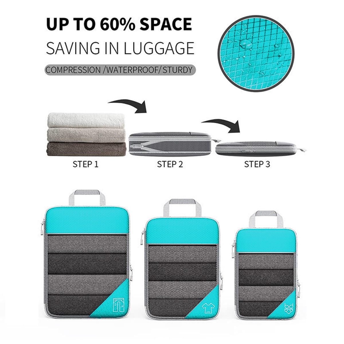 AUXDIQ 6 PCS Compression Packing Cubes Travel Luggage Organizer Bags Set Packing Organizers Compression Suitcase Bag Travel Essential Bag