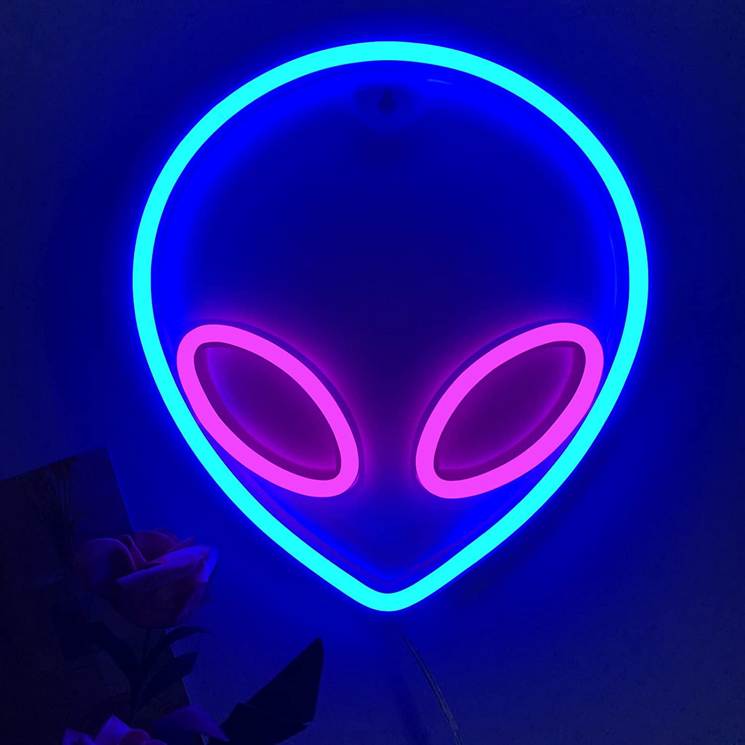 DUDIU Alien Neon Signs for Bedroom Wall Decor Battery and USB Powered Blue Pink Alien Neon Sign Light up for Home Kids Room Children‘s Day Bar Festival Birthday Christmas Halloween Party