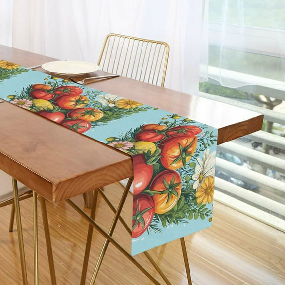 Yayeee Table Runner 70 inches Long Home Kitchen Dinning Party Decoration, Orange Floral Tomatoes