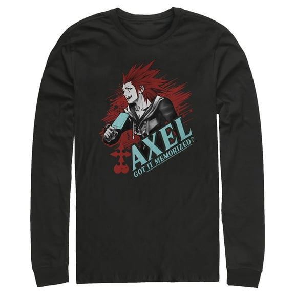 Men's Kingdom Hearts Chain of Memories Axel, Got It Memorized  Long Sleeve Shirt Black Small