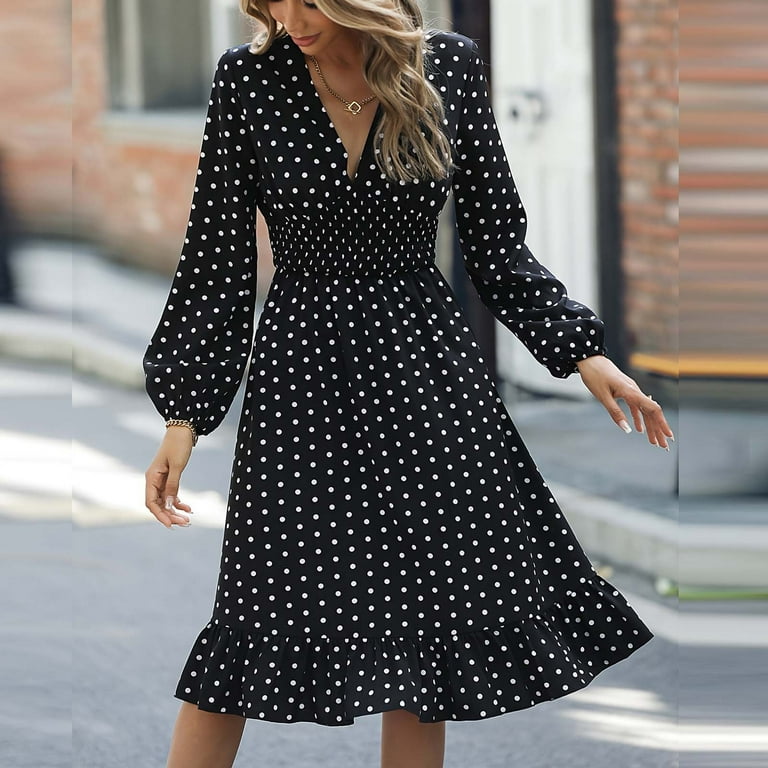 Polka dot dresses with sleeves outlet
