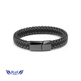 thumbnail image 3 of Pulsera Piel Genuina Acero Inoxidable Masculino Negro Trenzada Hebilla Magnética Cuero Hombre, 3 of 6