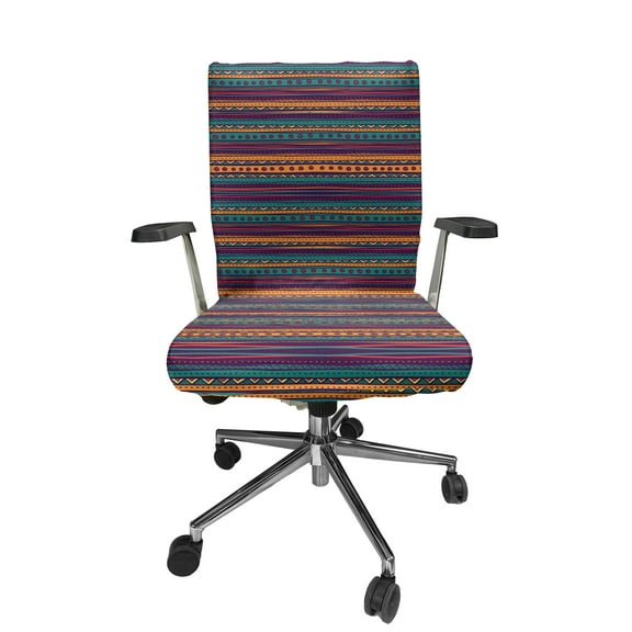Ambesonne Striped Office Chair Cover Stretchable High Back, Retro Aztec Art, Teal Plum and Orange