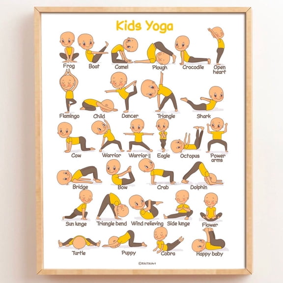 Kids Morning Yoga Routine Poster UNFRAMED PAPER POSTER, Home Decor