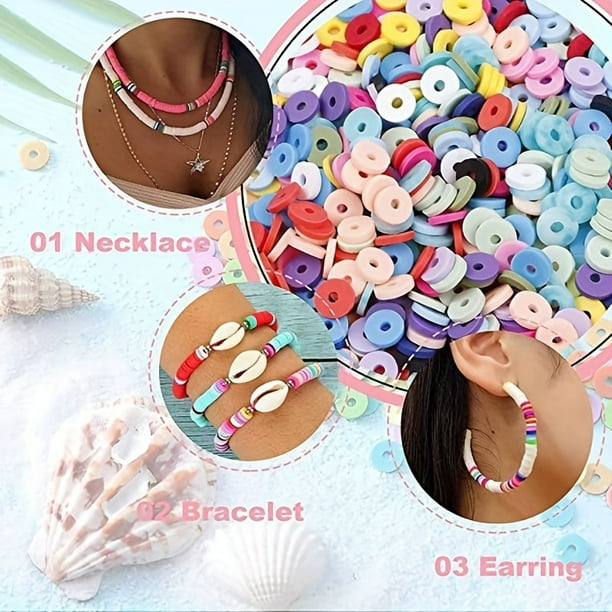 Unbrand 7200 Pcs Clay Beads Bracelet Making Kit, Preppy Friendship Flat Polymer Beads Jewelry Making Kits With Charms And Elastic Strings,crafts Gifts