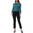 thumbnail image 2 of INSPIRE CHIC Women's Button Down Shirt Peter Pan Collar Tie Neck Solid Color Blouse S Peacock Blue, 2 of 6