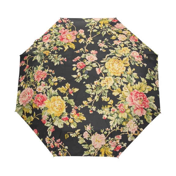YAZAOO One-Touch Auto Open Close Rain Umbrella With Creative Vintage Rose Garden Pattern