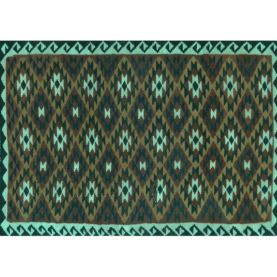 Ahgly Company Indoor Rectangle Persian Turquoise Blue Traditional Area Rugs, 2' x 4'
