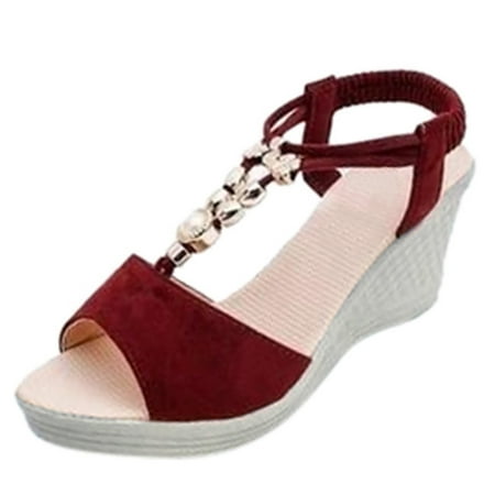 

Women Ladies Fashion Wedges String Bead Casual Roman Sandals Shoes