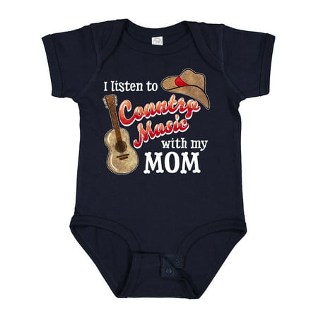 

Inktastic I Listen to Country Music with My Mom Guitar and Hat Gift Baby Boy or Baby Girl Bodysuit